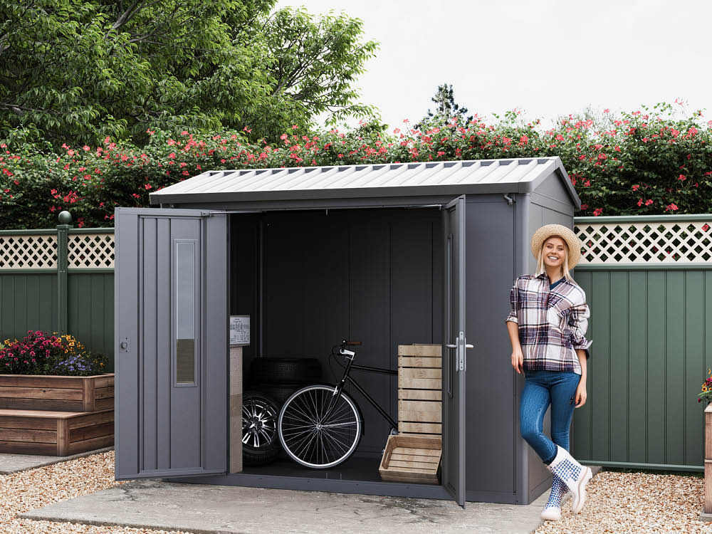 Metallgerätehaus 270x200 cm, Türhöhe: 184 cm, Dachlast: 200 kg/m², stabil, wetterfest, hochwertiges Metall-Gartenhaus für die sichere Aufbewahrung von Gartengeräten, Fahrrädern & mehr. Robuster Geräteschuppen mit langlebiger Stahlkonstruktion! Metallgerätehaus 270x200 cm, Türhöhe: 184 cm, Dachlast: 200 kg/m², stabil, wetterfest, hochwertiges Metall-Gartenhaus für die sichere Aufbewahrung von Gartengeräten, Fahrrädern & mehr. Robuster Geräteschuppen mit langlebiger Stahlkonstruktion!
