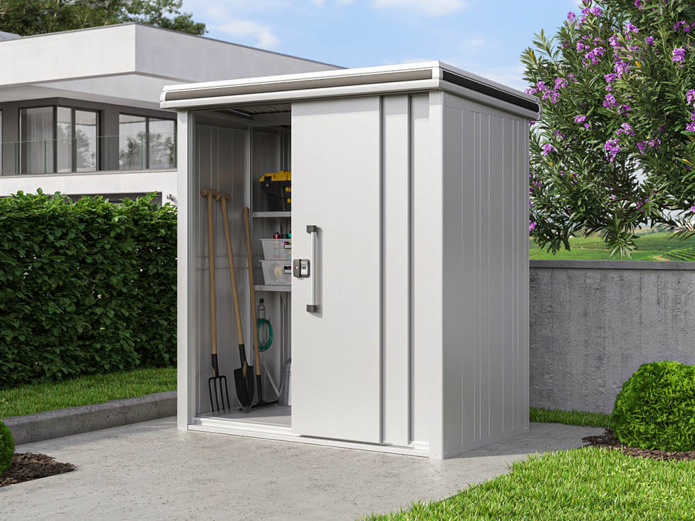 Metallgerätehaus 187x116cm, Türhöhe: 190 cm, 300 kg/m2 Dachbelastbarkeit, Gartenhaus Metall, Geräteschuppen, Gartenschrank, Gerätehaus Metall