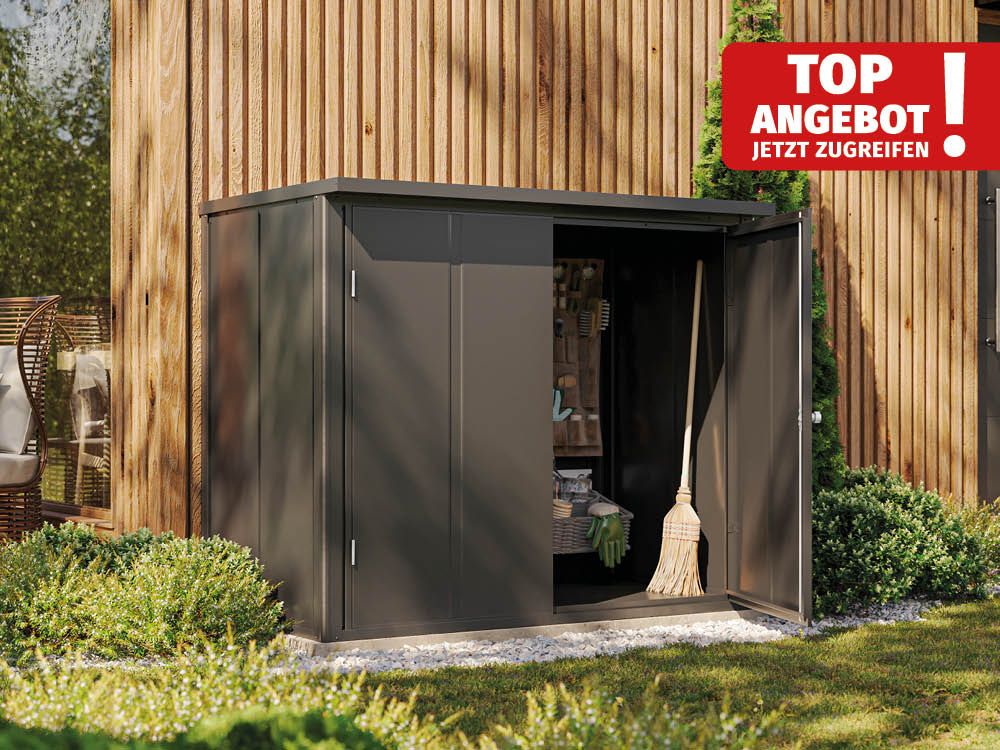 Geräteschrank 156 x 84 x 131 cm – Stilvoller Geräteschrank für den Garten: Idealer Gartenschrank und Auflagenschrank. Stahlschrank in edlem Design. Geräteschrank 156 x 84 x 131 cm – Stilvoller Geräteschrank für den Garten: Idealer Gartenschrank und Auflagenschrank. Stahlschrank in edlem Design.