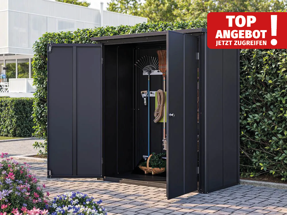 Geräteschrank 156 x 84 x 181 cm – Stilvoller Geräteschrank für den Garten: Der perfekte Gartenschrank und Auflagenschrank. Hochwertiger Stahlschrank im eleganten Design für eine moderne und praktische Aufbewahrungslösung. Geräteschrank 156 x 84 x 181 cm – Stilvoller Geräteschrank für den Garten: Der perfekte Gartenschrank und Auflagenschrank. Hochwertiger Stahlschrank im eleganten Design für eine moderne und praktische Aufbewahrungslösung.