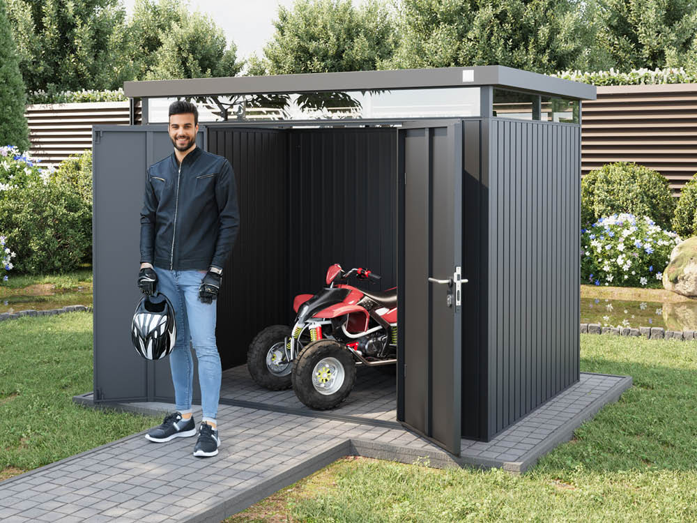 Metallgerätehaus 240x180 cm, Türhöhe: 173 cm, Dachlast: 150 kg/m², stabil, wetterfest, hochwertiges Metall-Gartenhaus für die sichere Aufbewahrung von Gartengeräten, Fahrrädern & mehr. Robuster Geräteschuppen mit langlebiger Stahlkonstruktion!