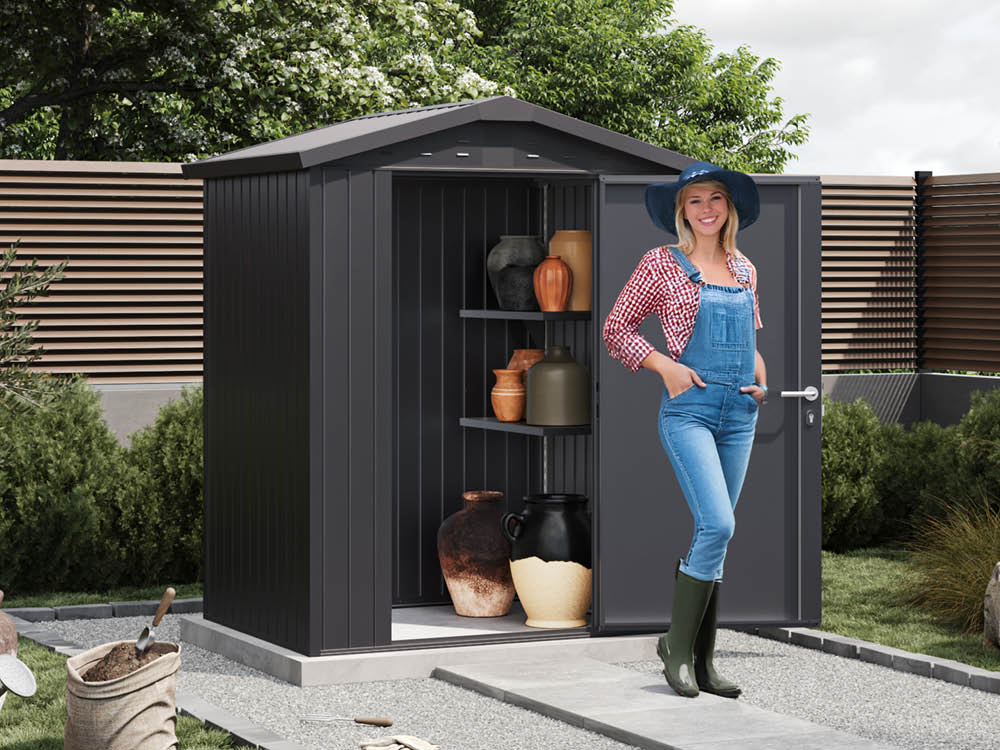 Metallgerätehaus 150x120 cm, Türhöhe: 173 cm, Dachlast: 150 kg/m², stabil, wetterfest, hochwertiges Metall-Gartenhaus für die sichere Aufbewahrung von Gartengeräten, Fahrrädern & mehr. Robuster Geräteschuppen mit langlebiger Stahlkonstruktion! Metallgerätehaus 150x120 cm, Türhöhe: 173 cm, Dachlast: 150 kg/m², stabil, wetterfest, hochwertiges Metall-Gartenhaus für die sichere Aufbewahrung von Gartengeräten, Fahrrädern & mehr. Robuster Geräteschuppen mit langlebiger Stahlkonstruktion!