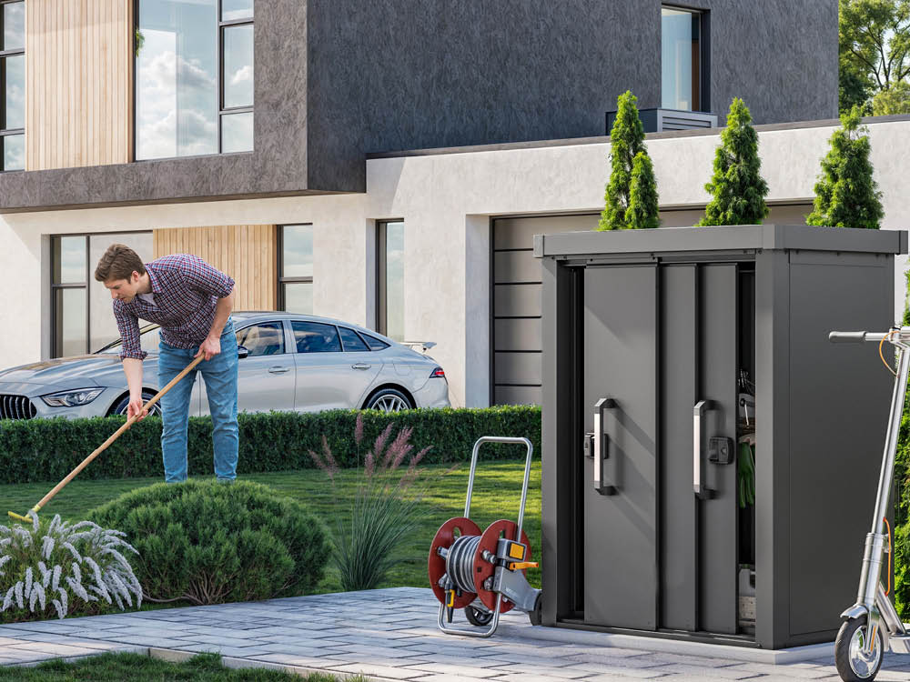 Geräteschrank 120x78,3 cm, 200 kg/m² Dachlast, der perfekte Stauraum für Gartengeräte, Werkzeug & mehr. Geräteschrank 120x78,3 cm, 200 kg/m² Dachlast, der perfekte Stauraum für Gartengeräte, Werkzeug & mehr.