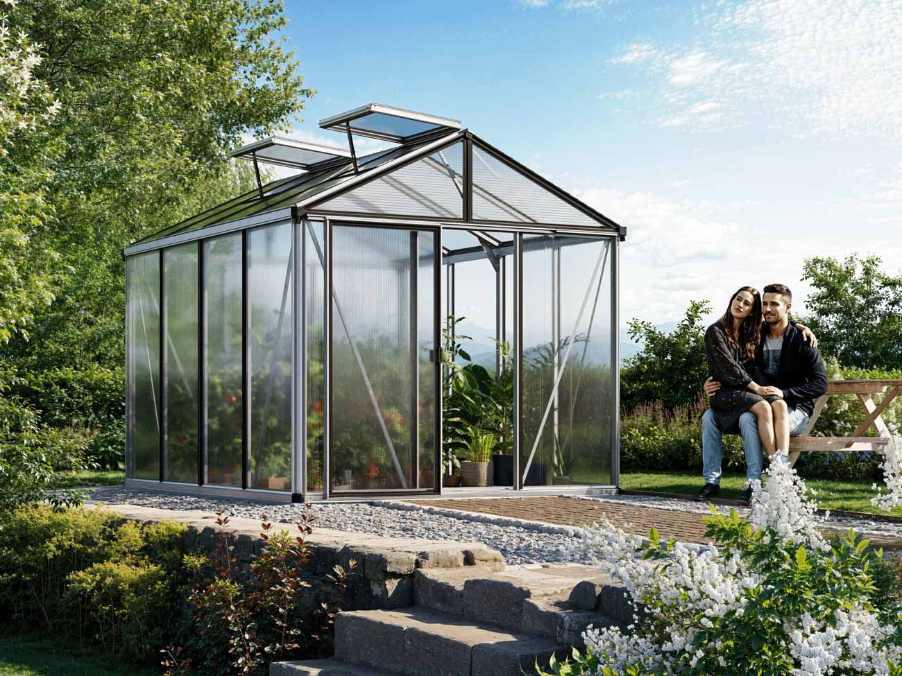 Gewächshaus 235x311 cm, 8 mm, 2 Fenster, Einfachtür, ISABELLA 22, Gewächshaus Aluminium ideales Tomatenhaus und Gartenhaus Gewächshaus 235x311 cm, 8 mm, 2 Fenster, Einfachtür, ISABELLA 22, Gewächshaus Aluminium ideales Tomatenhaus und Gartenhaus