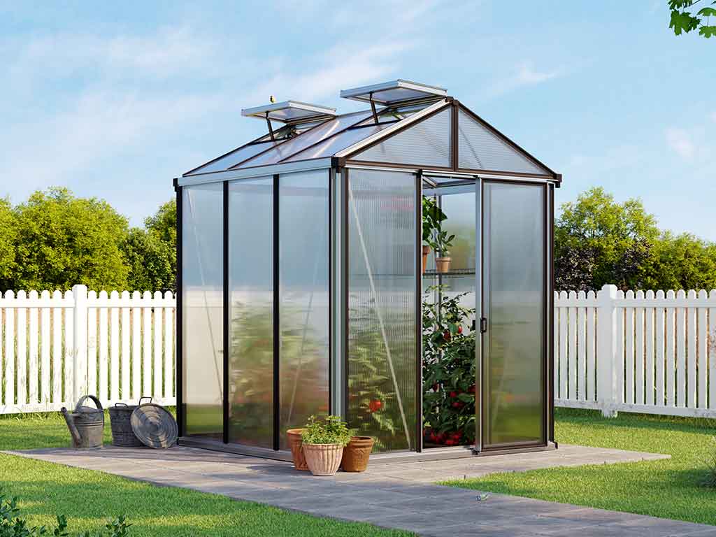 Gewächshaus COMPACT 199 x 199 cm, mit 10 oder 16 mm Doppelstegplatten, 2 Fenster, Einfachtür, Gewächshaus Aluminium, Tomatenhaus, Gartenhaus, Treibhaus, gewächshaus günstig, Glashaus