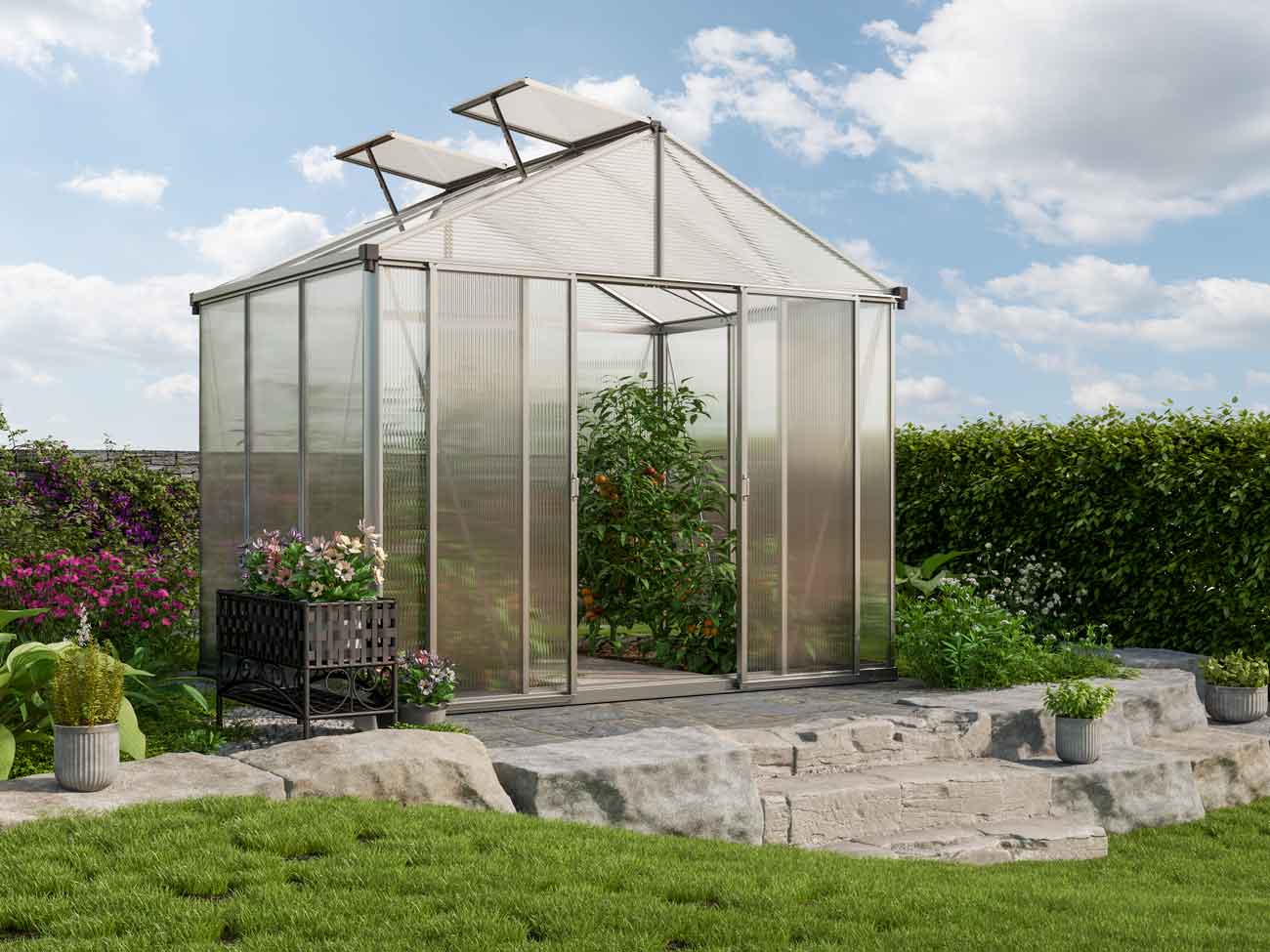 Gewächshaus 262x195 cm, 10 mm, 2 Fenster, Doppeltür, Gewächshaus Aluminium, Tomatenhaus, Gartenhaus, Treibhaus, Gewächshaus günstig, Glashaus Gewächshaus 262x195 cm, 10 mm, 2 Fenster, Doppeltür, Gewächshaus Aluminium, Tomatenhaus, Gartenhaus, Treibhaus, Gewächshaus günstig, Glashaus