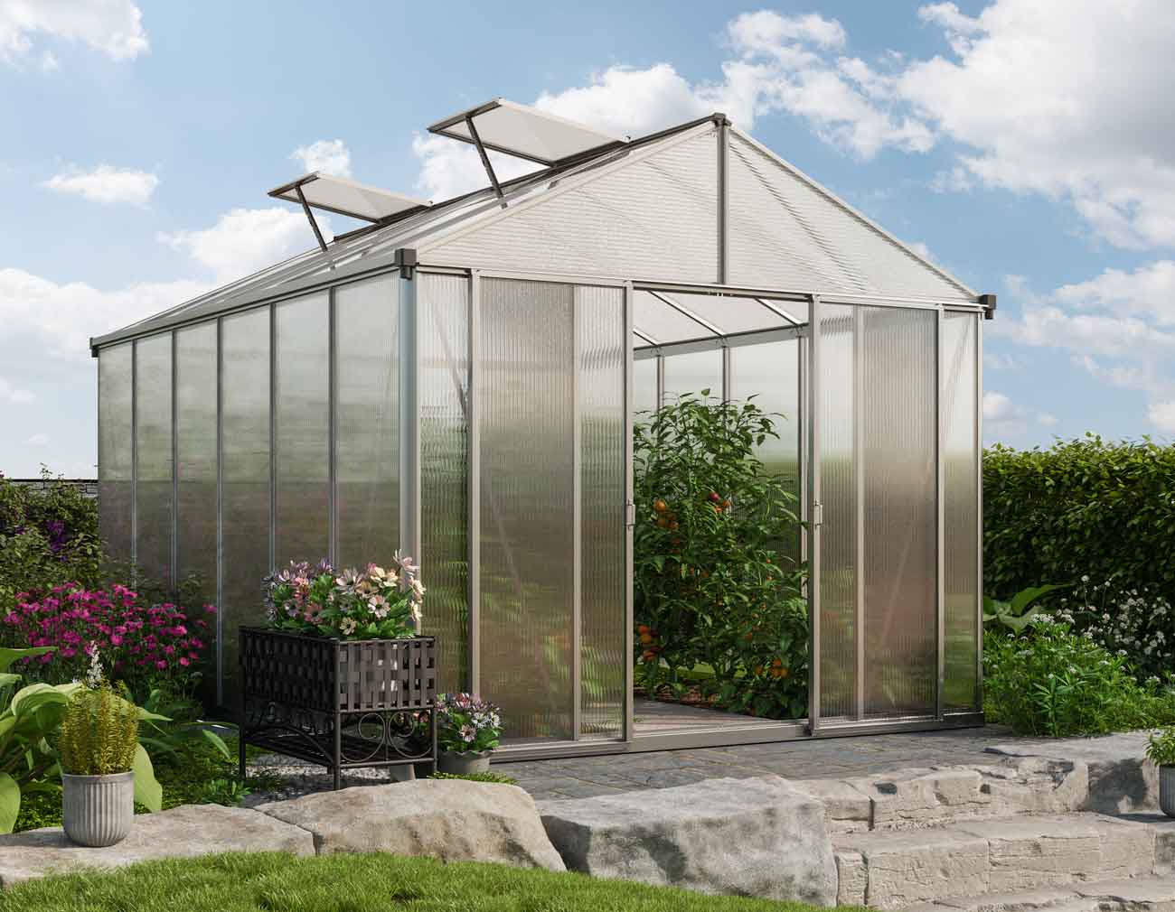 Gewächshaus 262x384 cm, 10 mm, 2 Fenster, Doppeltür, Gewächshaus Aluminium, Tomatenhaus, Gartenhaus, Treibhaus, Gewächshaus günstig, Glashaus Gewächshaus 262x384 cm, 10 mm, 2 Fenster, Doppeltür, Gewächshaus Aluminium, Tomatenhaus, Gartenhaus, Treibhaus, Gewächshaus günstig, Glashaus