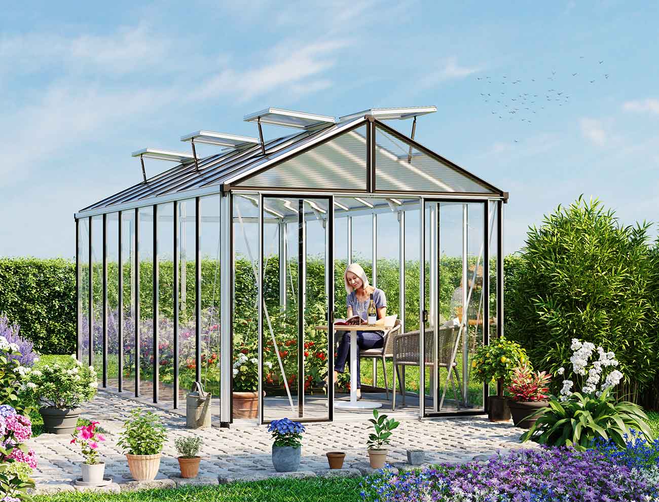 Gewächshaus HERA 8 mit 4 mm ESGSicherheitsglas, Größe 263 x 514 cm