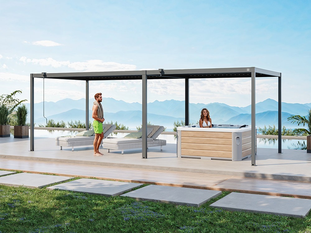 Pergola Remus 3070, 700 x 300 cm, in Anthrazit (RAL 7016) – moderne Überdachung für Ihren Außenbereich mit stabiler, verzinkter und pulverbeschichteter Stahlkonstruktion sowie verstellbaren, wasserdichten Lamellen. Stilvoller und zuverlässiger Schutz vor