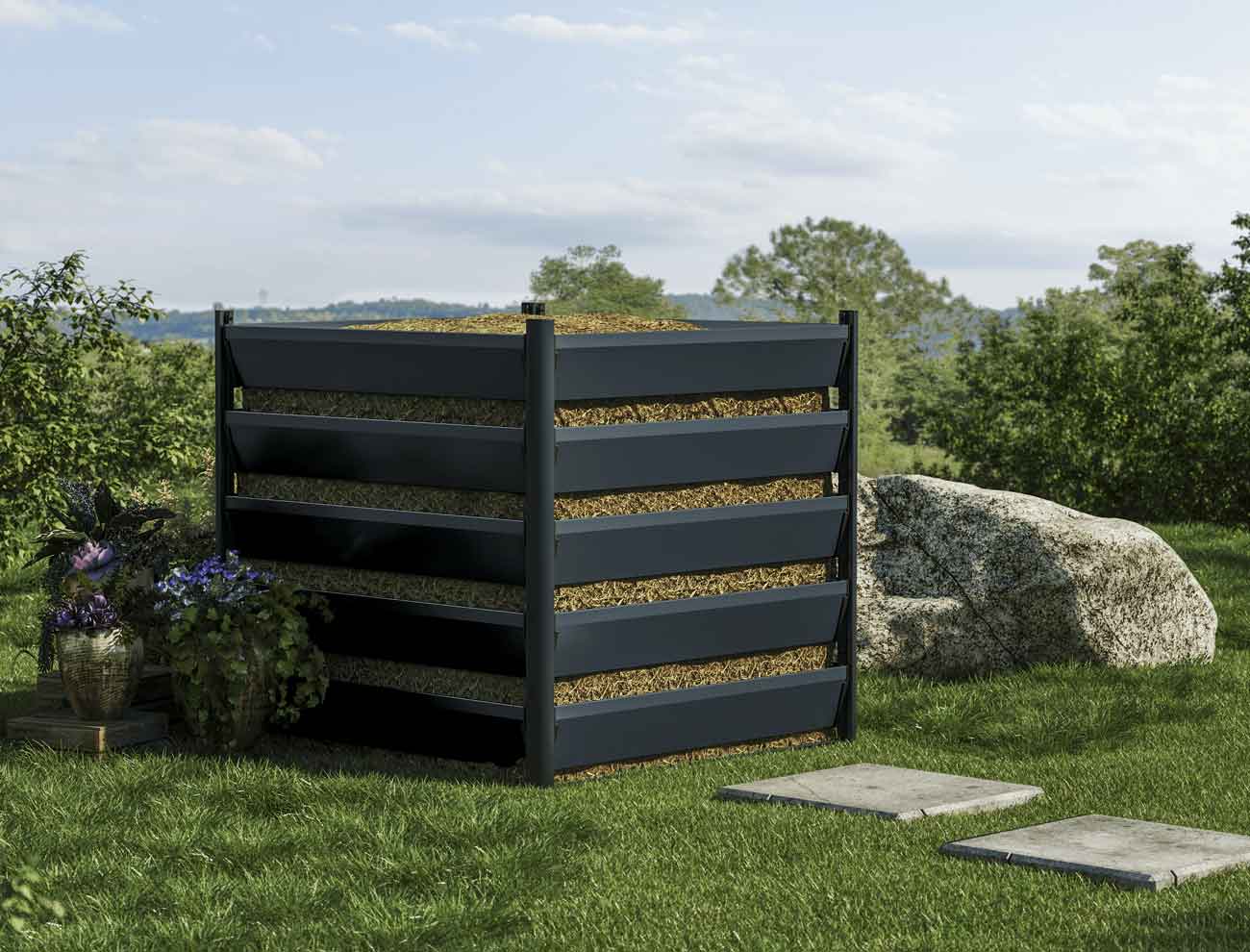 Komposter aus Aluminium, Größe: 110 x 110 cm, Höhe 100 cm, RAL 7016 Alu-Komposter, Metallkomposter extra starke Ausführung, 100% wartungsfrei