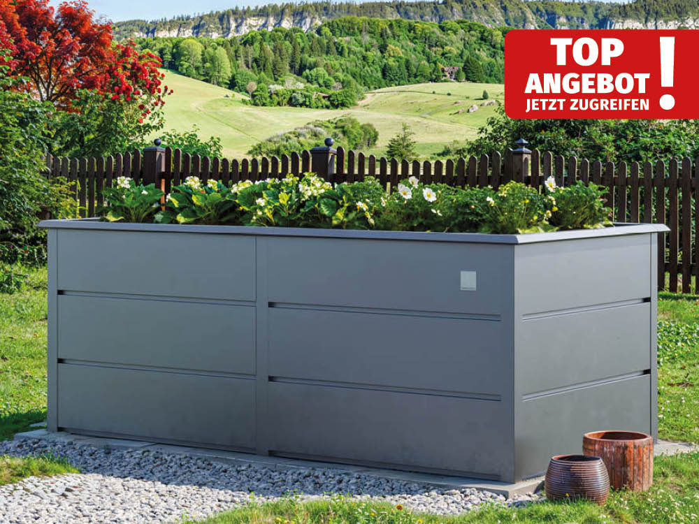 Hochbeet 200x100x78 cm, unkomplizierte Montage, keine Innenfolie notwendig, pflegeleicht und mit zeitgemäßem Design. Hergestellt in Österreich, perfekt für den modernen Garten. Schnell aufgebaut, wartungsarm und dauerhaft ansprechend