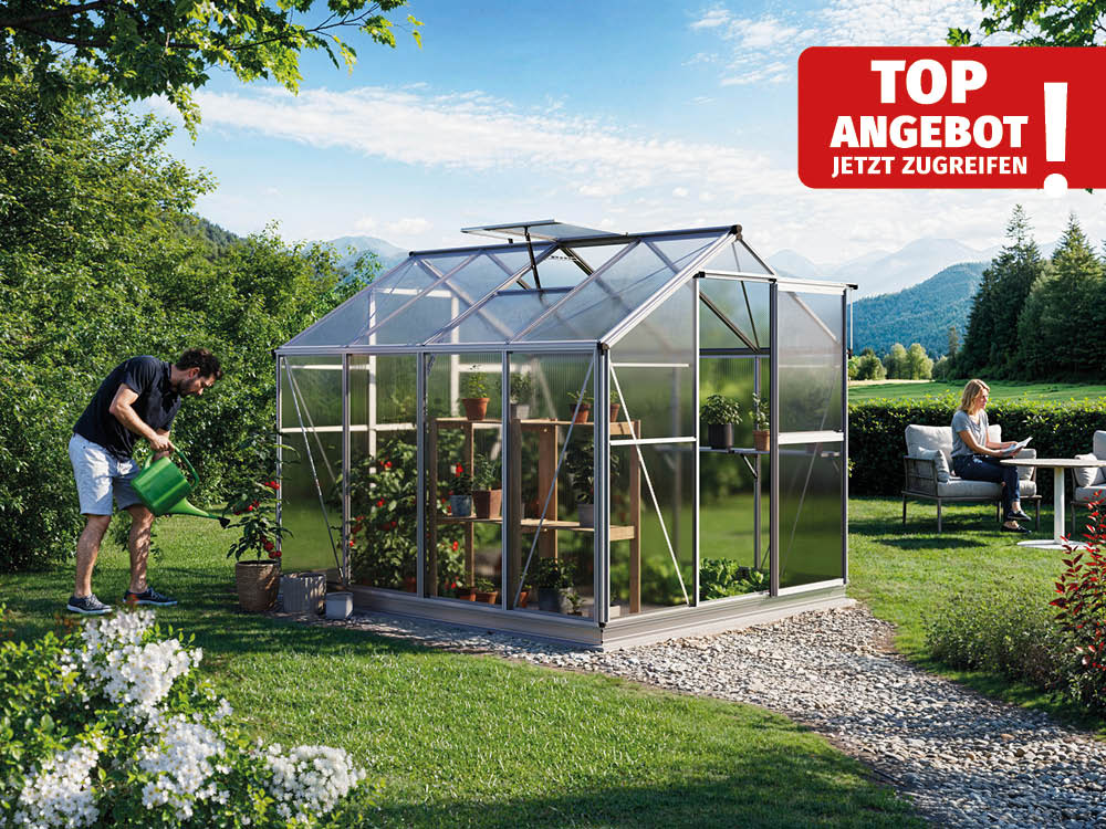 Gewächshaus OASIS 4 – 222 x 259 cm – Robustes Aluminium-Gewächshaus mit 6 mm oder 8 mm Doppelstegplatten, ausgestattet mit zwei Fenstern und einer praktischen Doppeltür. Ideal als Tomatenhaus, Gartenhaus oder Treibhaus – hochwertige Qualität zu einem güns Gewächshaus OASIS 4 – 222 x 259 cm – Robustes Aluminium-Gewächshaus mit 6 mm oder 8 mm Doppelstegplatten, ausgestattet mit zwei Fenstern und einer praktischen Doppeltür. Ideal als Tomatenhaus, Gartenhaus oder Treibhaus – hochwertige Qualität zu einem güns