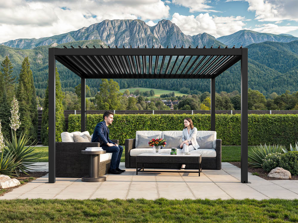 Pergola Aluminium 350x350 cm in Anthrazit, hochwertige Aluminium-Pergola, Überdachung für Ihren Außenbereich mit robusten, wasserdichten Lamellen. Hochwertige Pergola für stilvollen Schutz und Eleganz. Pergola Aluminium 350x350 cm in Anthrazit, hochwertige Aluminium-Pergola, Überdachung für Ihren Außenbereich mit robusten, wasserdichten Lamellen. Hochwertige Pergola für stilvollen Schutz und Eleganz.