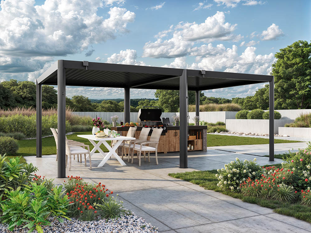 Pergola Magnus Aluminium 800 x 300 cm Anthrazit – Pergola mit verstellbaren Aluminium Hohlkammerlamellen