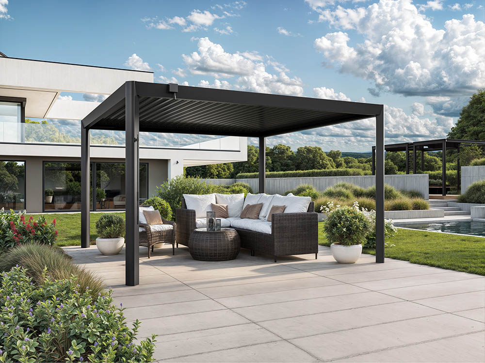 Pergola Magnus Aluminium 400 x 400 cm Anthrazit – Pergola mit verstellbaren Aluminium Hohlkammerlamellen
