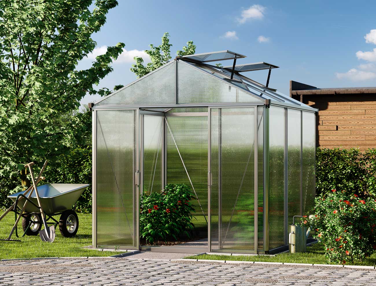 Gewächshaus 222x222 cm, 10 mm, 2 Fenster, Doppeltür, Gewächshaus Aluminium, Tomatenhaus, Gartenhaus, Treibhaus, gewächshaus günstig, Glashaus Gewächshaus 222x222 cm, 10 mm, 2 Fenster, Doppeltür, Gewächshaus Aluminium, Tomatenhaus, Gartenhaus, Treibhaus, gewächshaus günstig, Glashaus