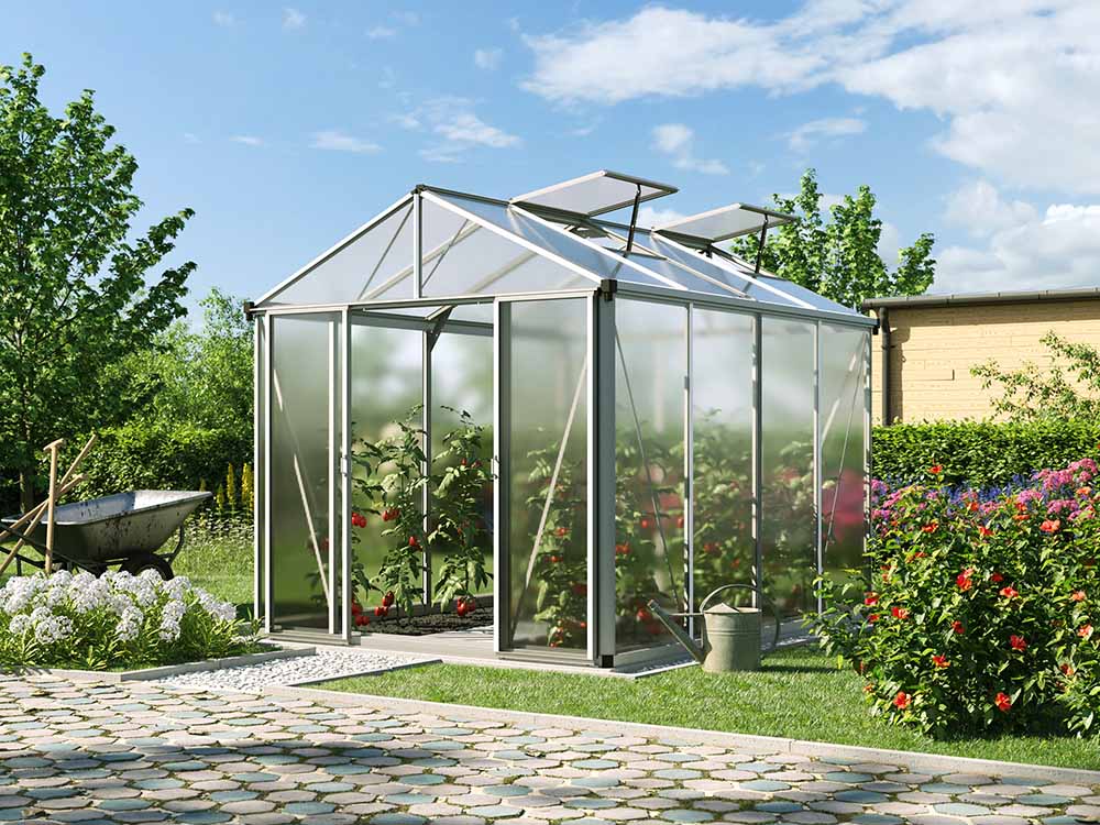 Gewächshaus 222x294 cm, 10 mm, 2 Fenster, Doppeltür, Gewächshaus Aluminium, Tomatenhaus, Gartenhaus, Treibhaus, gewächshaus günstig, Glashaus