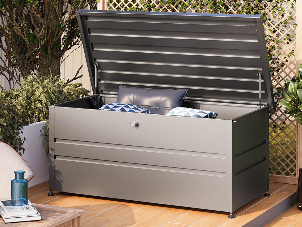 FREIZEITBOX 162x84x72 cm – Stilvolle Aufbewahrungsbox für den Garten: Ideale Gartenbox und Auflagenbox. Gerätebox in edlem Design. FREIZEITBOX 162x84x72 cm – Stilvolle Aufbewahrungsbox für den Garten: Ideale Gartenbox und Auflagenbox. Gerätebox in edlem Design.