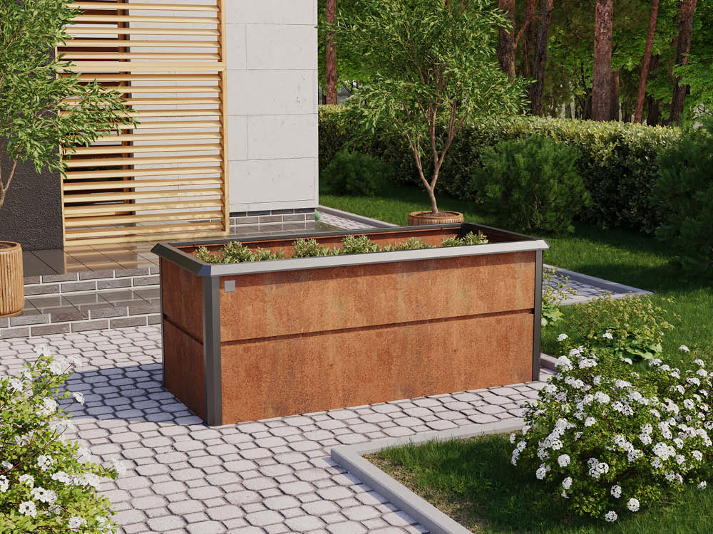 Hochtbeet aus Stahl 200x85x77 cm, mit F... Hochtbeet aus Stahl 200x85x77 cm, mit F...