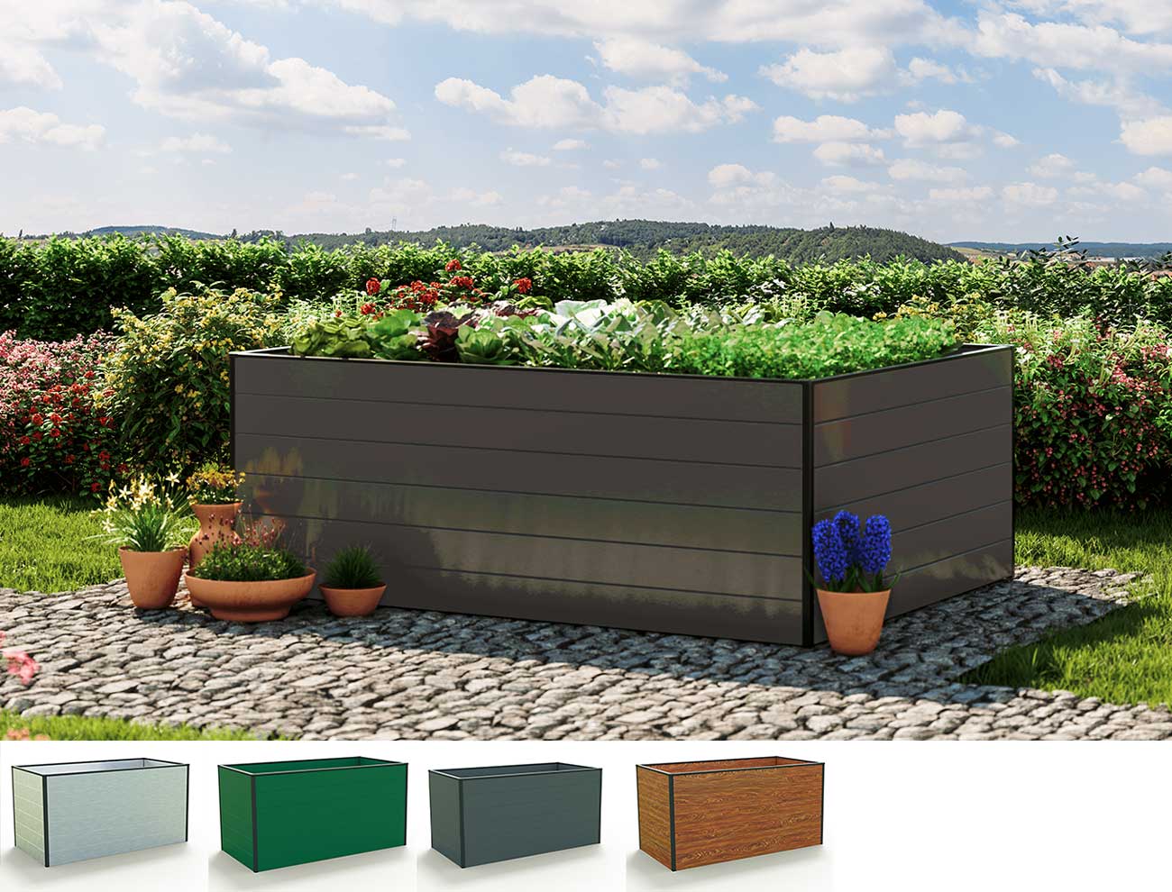 Hochbeet - Alu 195x150x77 cm, MADE IN AUSTRIA, wartungsfrei, 4 Farben, mit Frühbeet erh., Hochbeet Bausatz, Hochbeet Metall, Hochbeet Aluminium Hochbeet - Alu 195x150x77 cm, MADE IN AUSTRIA, wartungsfrei, 4 Farben, mit Frühbeet erh., Hochbeet Bausatz, Hochbeet Metall, Hochbeet Aluminium