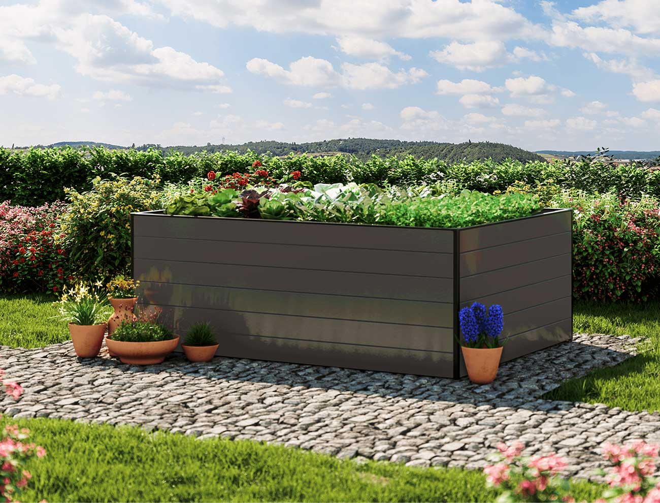 Hochbeet - Alu 195x150x77 cm, Designed IN AUSTRIA, wartungsfrei, 4 Farben, mit Frühbeet erh., Hochbeet Bausatz, Hochbeet Metall, Hochbeet Aluminium