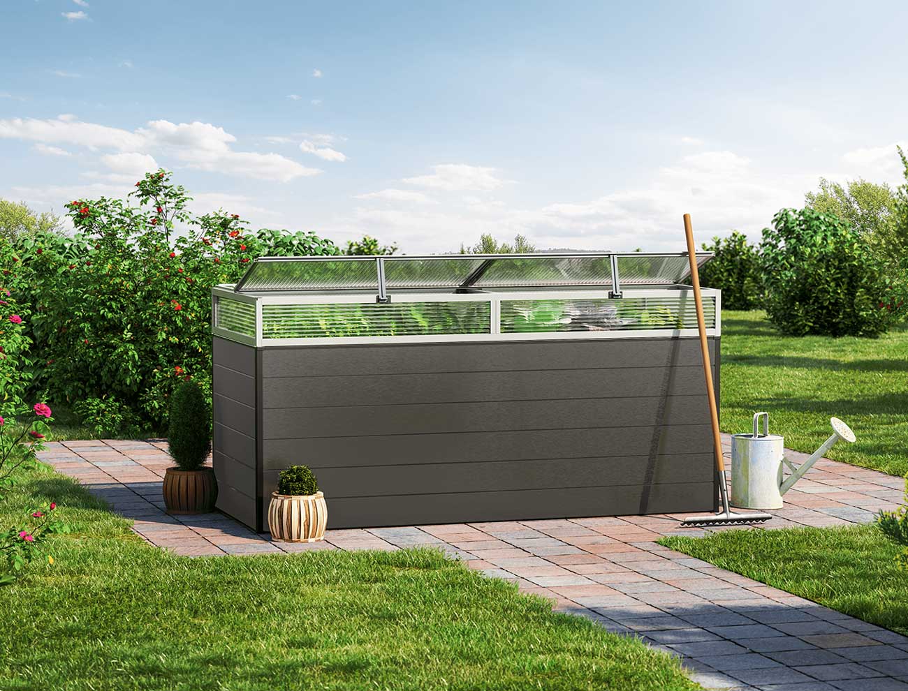 Hochbeet - Alu 195x77x77 cm, Designed IN AUSTRIA, wartungsfrei, 4 Farben, mit Frühbeet erh., Hochbeet Bausatz, Hochbeet Metall, Hochbeet Aluminium