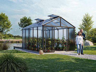 Gewaechshaus ASTERIA 23. Das Gewaechshaus klein mit 16 mm Doppelstegplatten. Ein Glashaus der GFP Profi Gewaechshaus Serie. Ein Gewaechshaus selber bauen in den Farben Aluminium-Natur, Anthrazit oder Gruen.