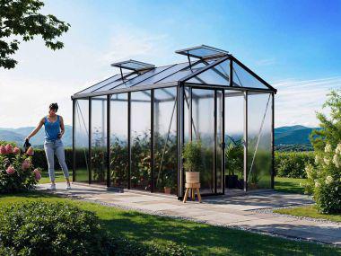 Gewaechshaus DIAMAS 23. Das Gewaechshaus klein mit 12 mm Doppelstegplatten. Ein Glashaus der GFP Profi Gewaechshaus Serie. Ein Gewaechshaus selber bauen in den Farben Aluminium-Natur, Anthrazit oder Gruen.