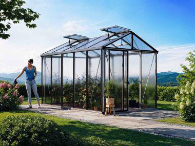 Gewaechshaus DIAMAS 23. Das Gewaechshaus klein mit 16 mm Doppelstegplatten. Ein Glashaus der GFP Profi Gewaechshaus Serie. Ein Gewaechshaus selber bauen in den Farben Aluminium-Natur, Anthrazit oder Gruen.