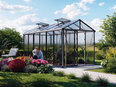 Gewaechshaus DIAMAS 24. Das Gewaechshaus klein mit 12 mm Doppelstegplatten. Ein Glashaus der GFP Profi Gewaechshaus Serie. Ein Gewaechshaus selber bauen in den Farben Aluminium-Natur, Anthrazit oder Gruen.