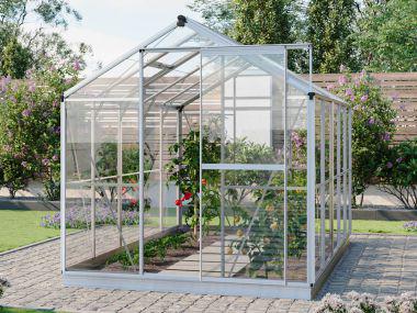 Gewaechshaus Saphir 2. Das Gewaechshaus klein mit 6 oder auch 8 mm Doppelstegplatten. Ein Glashaus der GFP Hobby Gewaechshaus Serie. Ein Gewaechshaus zum selber bauen in der Farbe Aluminium-Natur.