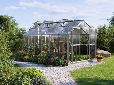 Gewaechshaus Saphir 6. Das Gewaechshaus klein mit 6 oder auch 8 mm Doppelstegplatten. Ein Glashaus der GFP Hobby Gewaechshaus Serie. Ein Gewaechshaus zum selber bauen in der Farbe Aluminium-Natur.