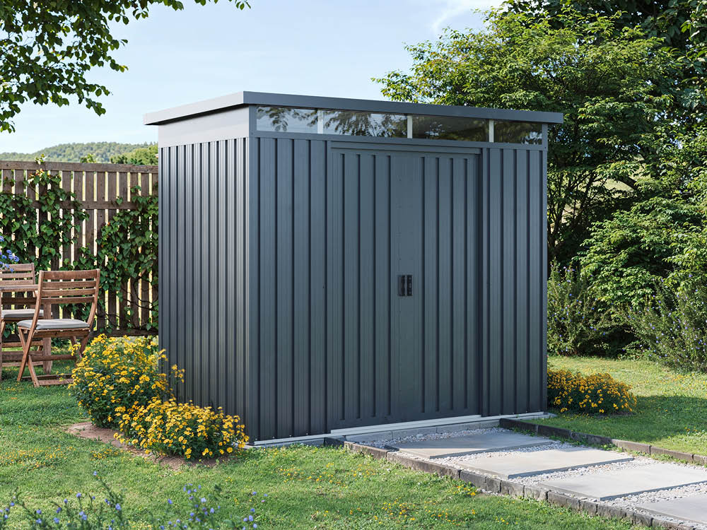 Metallgerätehaus 200 x 110 cm, Türhöhe: 175 cm, stabil, wetterfest, hochwertiges Metall-Gartenhaus für die sichere Aufbewahrung von Gartengeräten, 