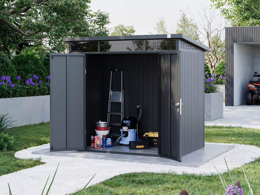 Metallgerätehaus 210x180 cm, Türhöhe: 173 cm, Dachlast: 150 kg/m², stabil, wetterfest, hochwertiges Metall-Gartenhaus für die sichere Aufbewahrung von