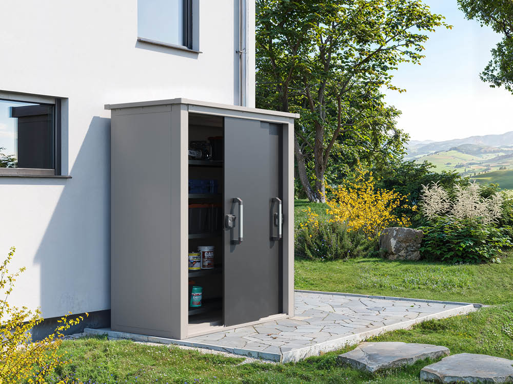 Geräteschrank 157x85 cm, 200 kg/m² Dachlast, der perfekte Stauraum für Gartengeräte, Werkzeug & mehr.