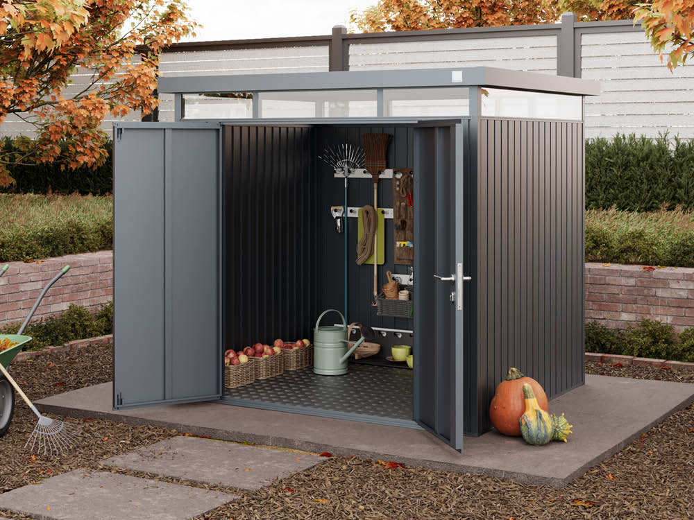 Metallgerätehaus 210x180 cm, Türhöhe: 173 cm, Dachlast: 150 kg/m², stabil, wetterfest, hochwertiges Metall-Gartenhaus für die sichere Aufbewahrung von