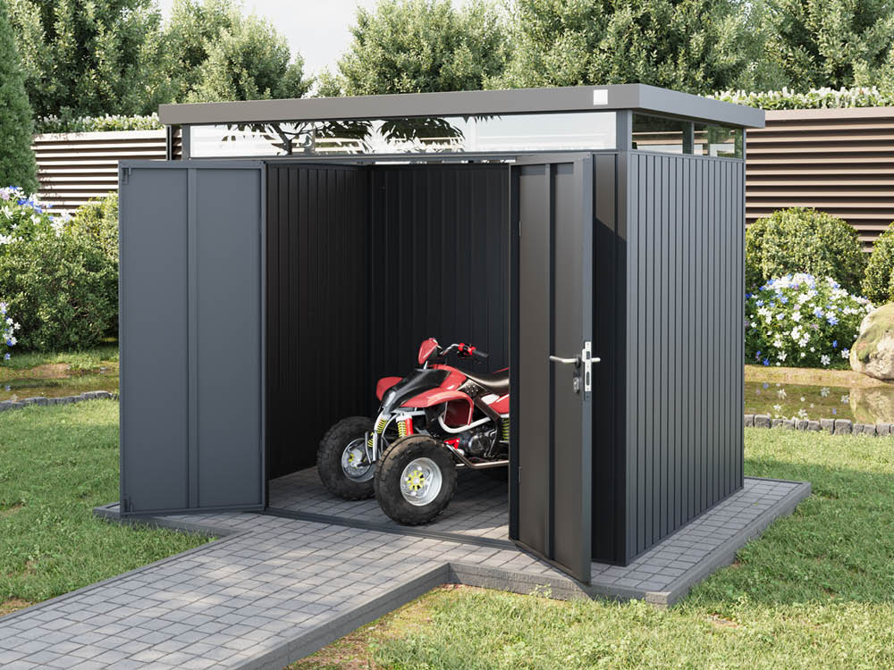 Metallgerätehaus 240x180 cm, Türhöhe: 173 cm, Dachlast: 150 kg/m², stabil, wetterfest, hochwertiges Metall-Gartenhaus für die sichere Aufbewahrung von