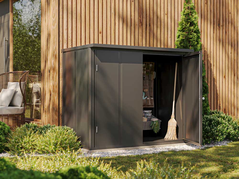 Geräteschrank 156 x 84 x 131 cm – Stilvoller Geräteschrank für den Garten: Idealer Gartenschrank und Auflagenschrank. Stahlschrank in edlem Design.