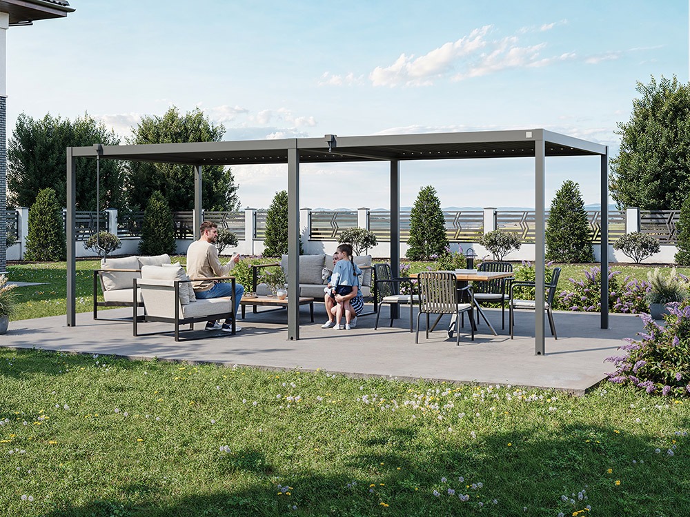 Pergola Remus 3055, 550 x 300 cm, in Anthrazit (RAL 7016) – moderne Überdachung für Ihren Außenbereich mit stabiler, verzinkter und 