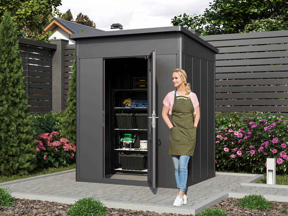 Metallgerätehaus 187x182 cm, Türhöhe: 184 cm, Dachlast: 200 kg/m², stabil, wetterfest, hochwertiges Metall-Gartenhaus für die sichere Aufbewahrung von
