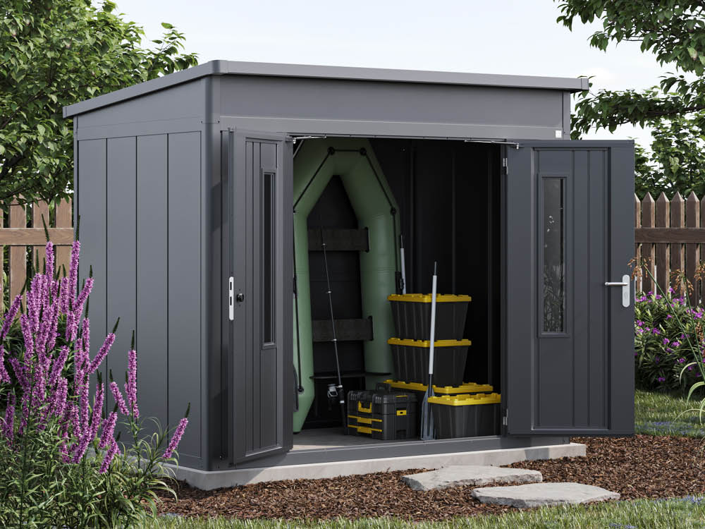 Metallgerätehaus 270x204 cm, Türhöhe: 184 cm, Dachlast: 200 kg/m², stabil, wetterfest, hochwertiges Metall-Gartenhaus für die sichere Aufbewahrung von