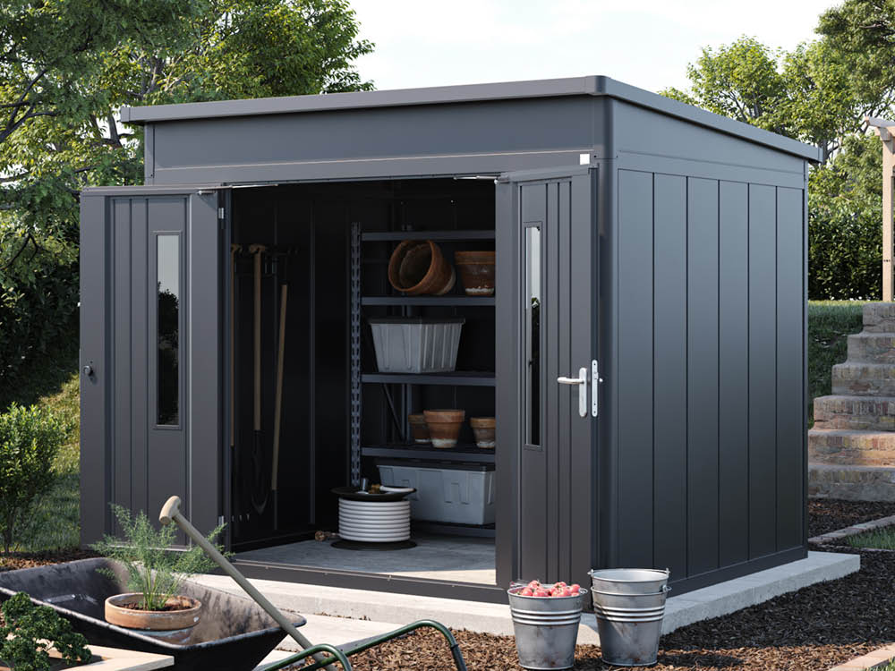 Metallgerätehaus 270x252 cm, Türhöhe: 184 cm, Dachlast: 200 kg/m², stabil, wetterfest, hochwertiges Metall-Gartenhaus für die sichere Aufbewahrung von