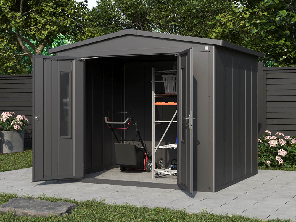 Metallgerätehaus 284x235 cm, Türhöhe: 184 cm, Dachlast: 200 kg/m², stabil, wetterfest, hochwertiges Metall-Gartenhaus für die sichere Aufbewahrung von