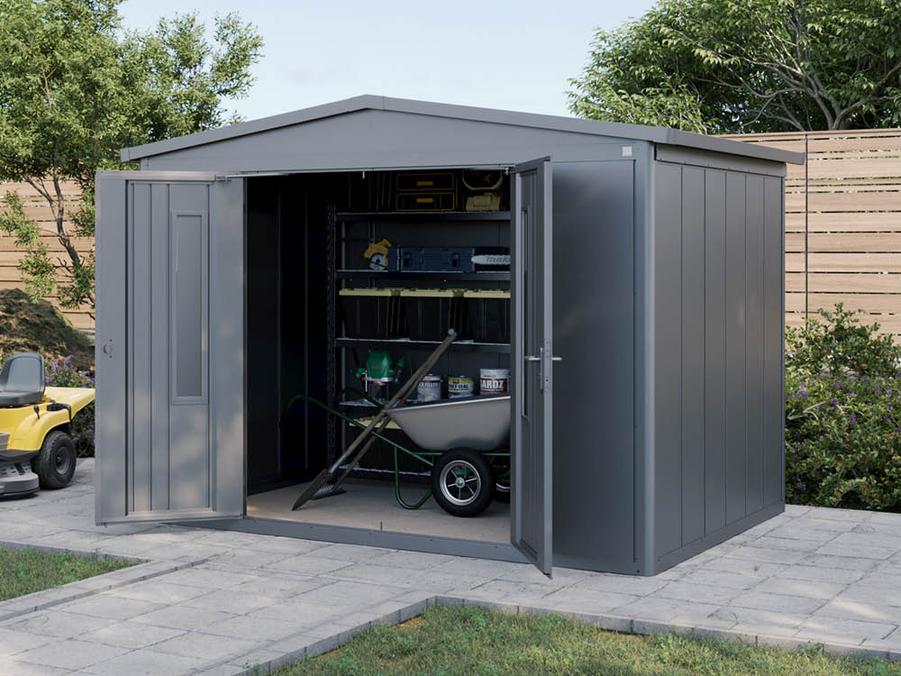 Metallgerätehaus 312x235 cm, Türhöhe: 184 cm, Dachlast: 200 kg/m², stabil, wetterfest, hochwertiges Metall-Gartenhaus für die sichere Aufbewahrung von
