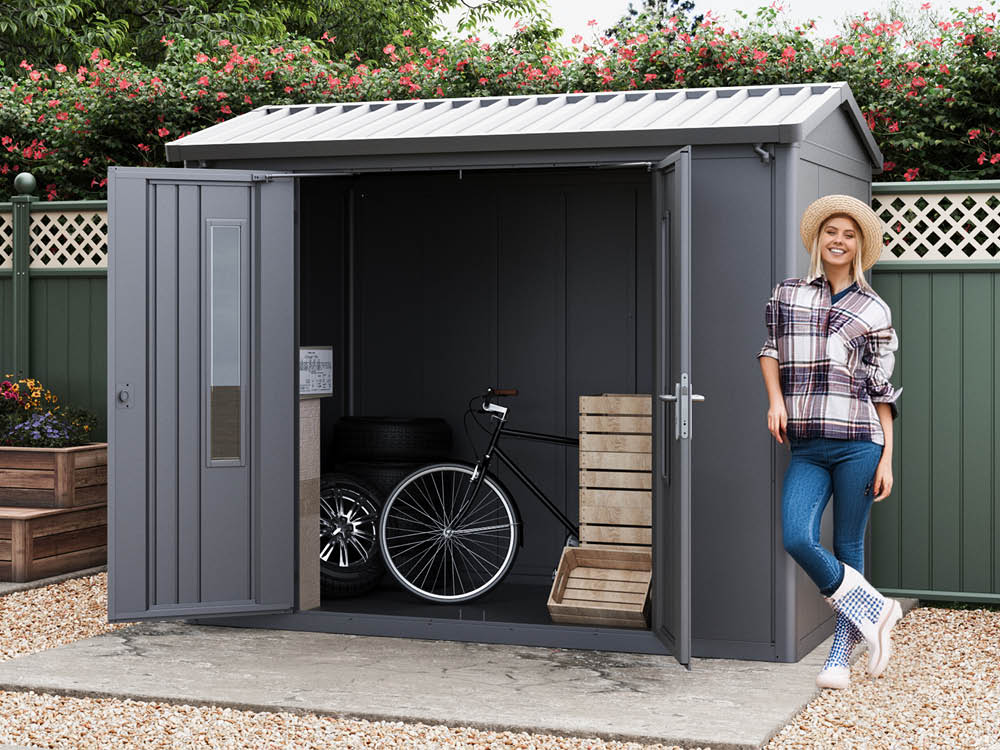 Metallgerätehaus 270x200 cm, Türhöhe: 184 cm, Dachlast: 200 kg/m², stabil, wetterfest, hochwertiges Metall-Gartenhaus für die sichere Aufbewahrung von